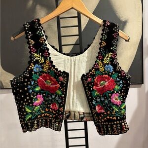 Vintage Polish folkloric Floral Vest hand beaded embroidered